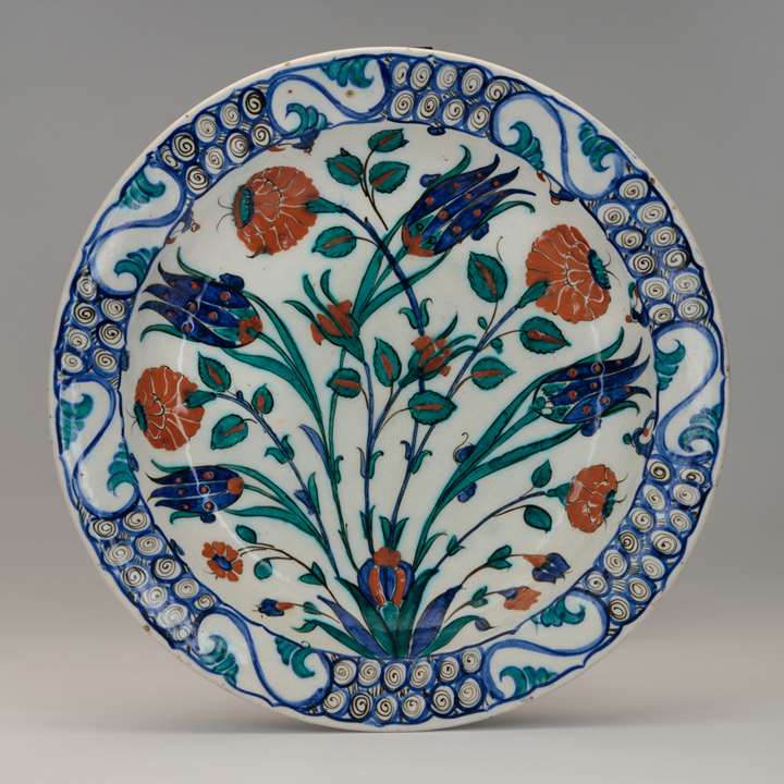 Iznik Dish Decorated with Tulips and Roses